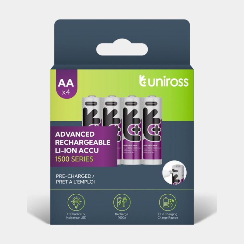 4 Piles Rechargeables USB-C AA / HR6 Uniross Advanced Li-Ion 1,5V Accu