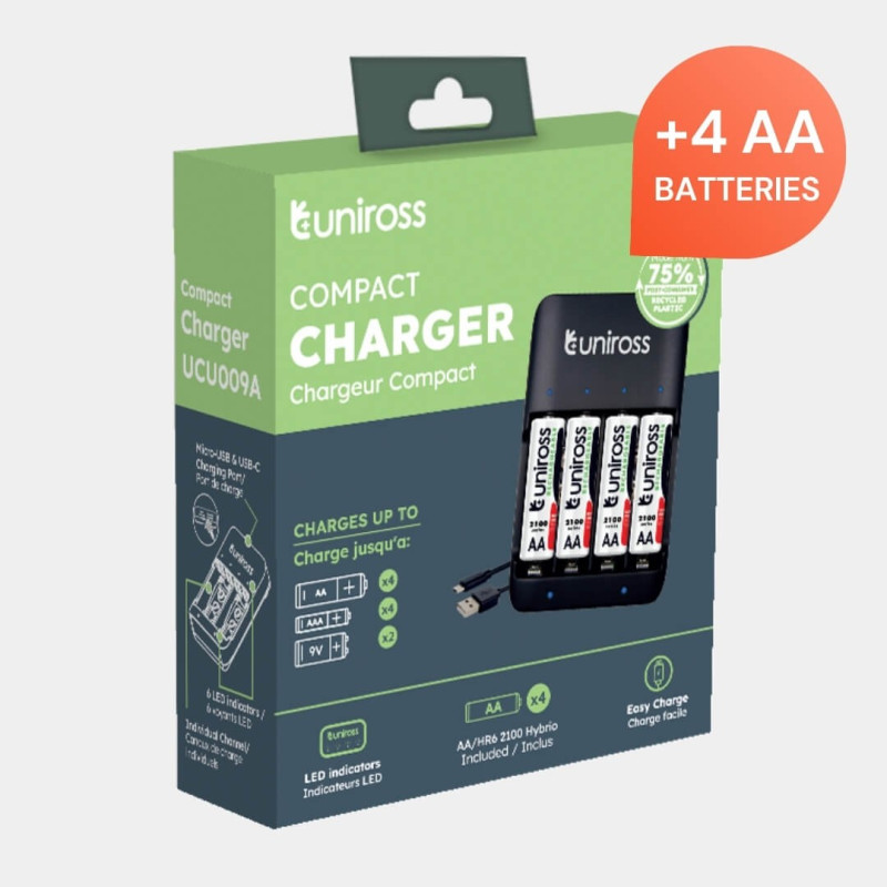 Chargeur Uniross Standard Charger avec 4 piles AA