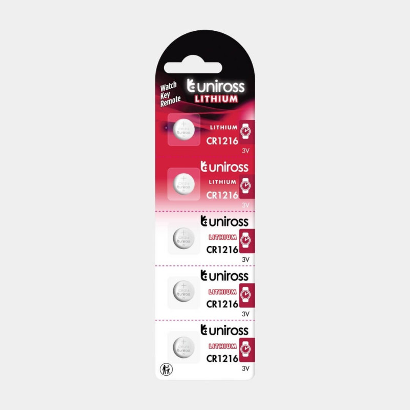 5 Piles CR1216 Uniross Bouton Lithium 3V