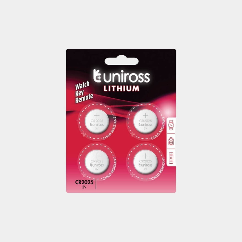 4 Piles CR2025 Uniross Lithium 3V