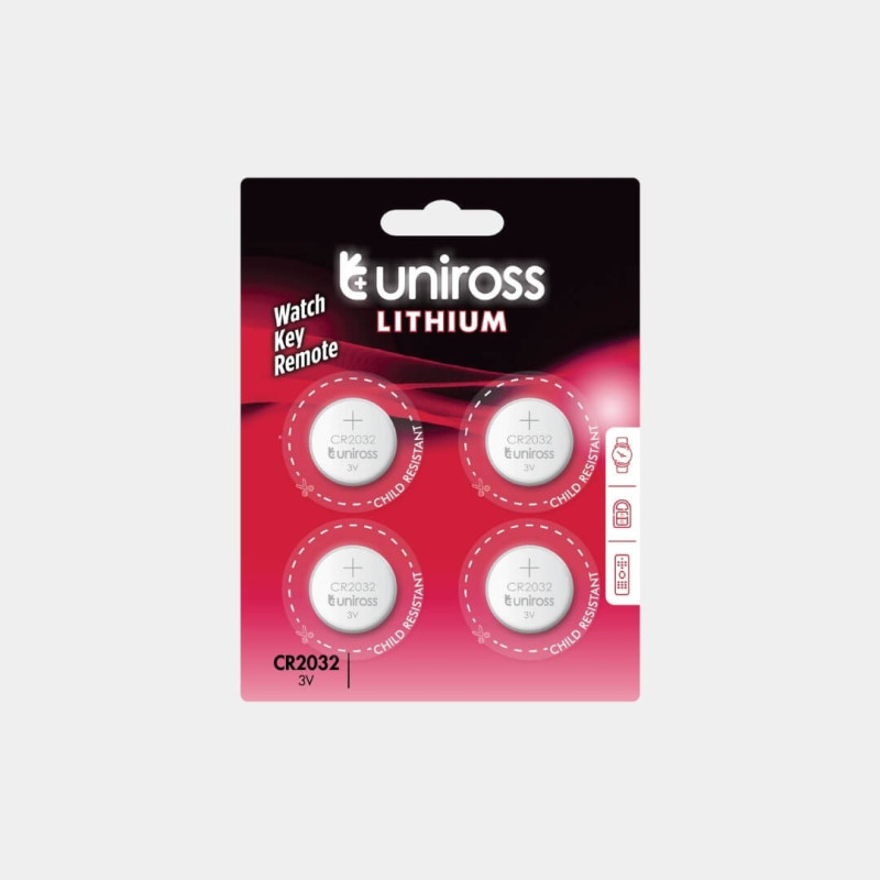 4 Piles CR2032 Uniross Lithium 3V