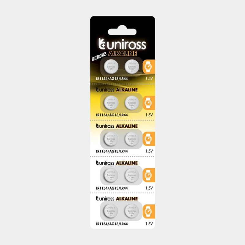 10 Piles AG13 / LR44 / LR1154 Uniross Alcaline 1,5V