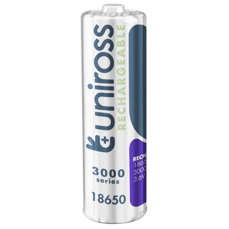 Pile Rechargeable 18650 3000mAh Uniross Li-Ion 3,6V Accu Flat Top