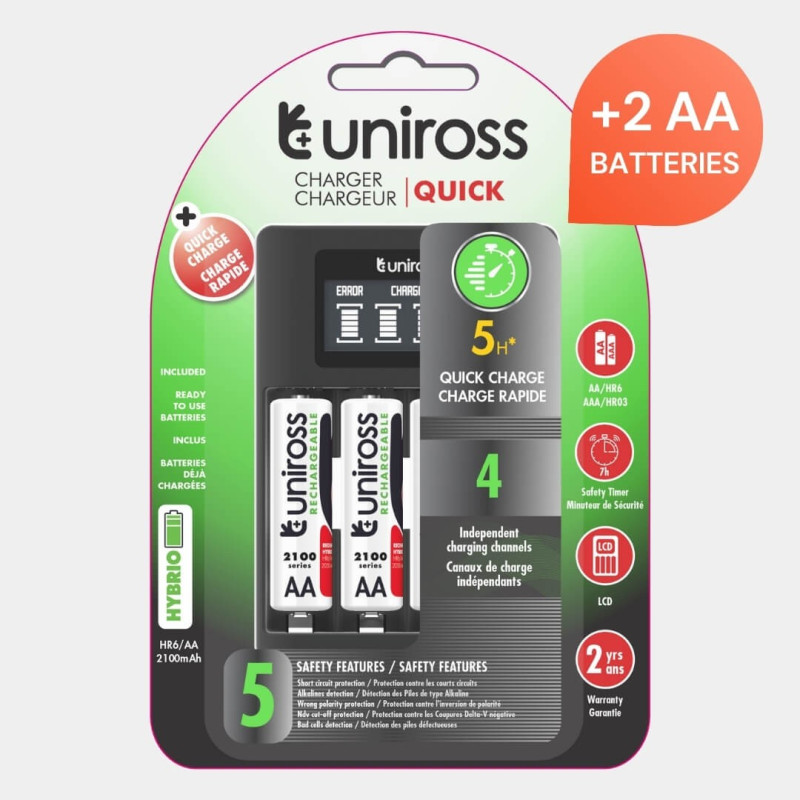 Chargeur Uniross Quick LCD Charger avec 4 piles AA