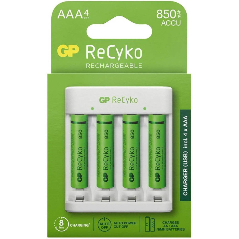 DESTOCKAGE ! Chargeur GP ReCyko avec 4 piles AAA 850mAh