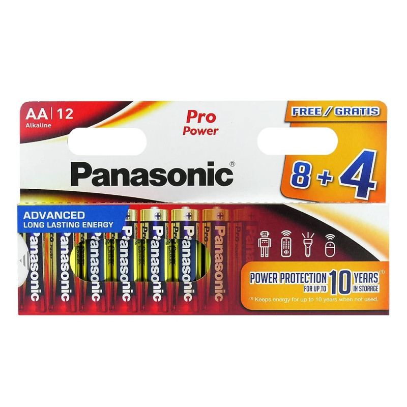 8+4 Piles Alcalines AA / LR6 Panasonic Pro Power