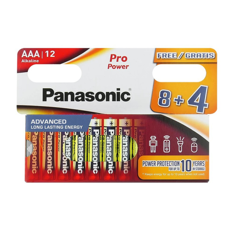 8+4 Piles Alcalines AAA / LR03 Panasonic Pro Power