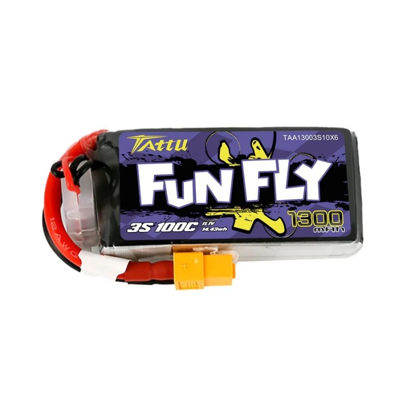 Batterie Lipo FPV Tattu Funfly 1300mAh 11.1V 100C 3S1P avec XT60