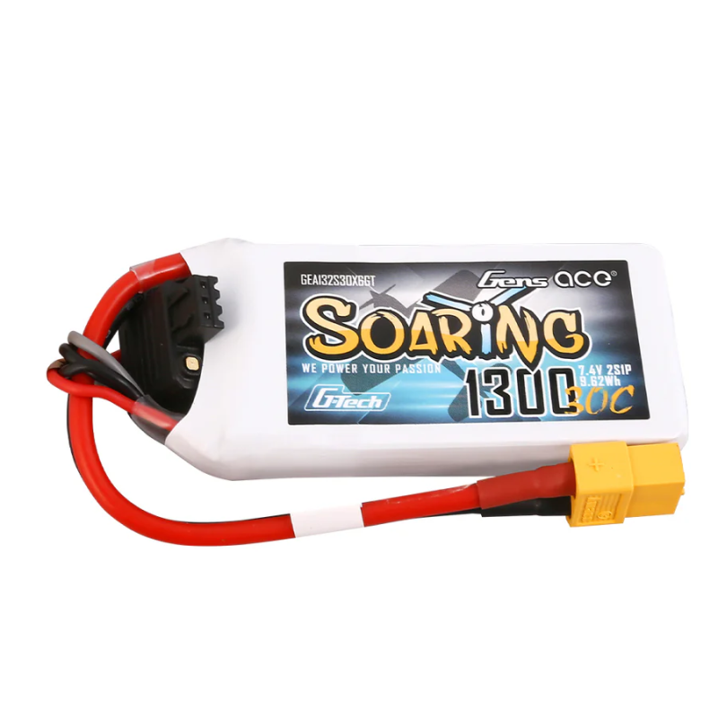 Batterie Lipo Flight Gens Ace G-Tech Soaring 1300mAh 7.4V 30C 2S1P avec XT60