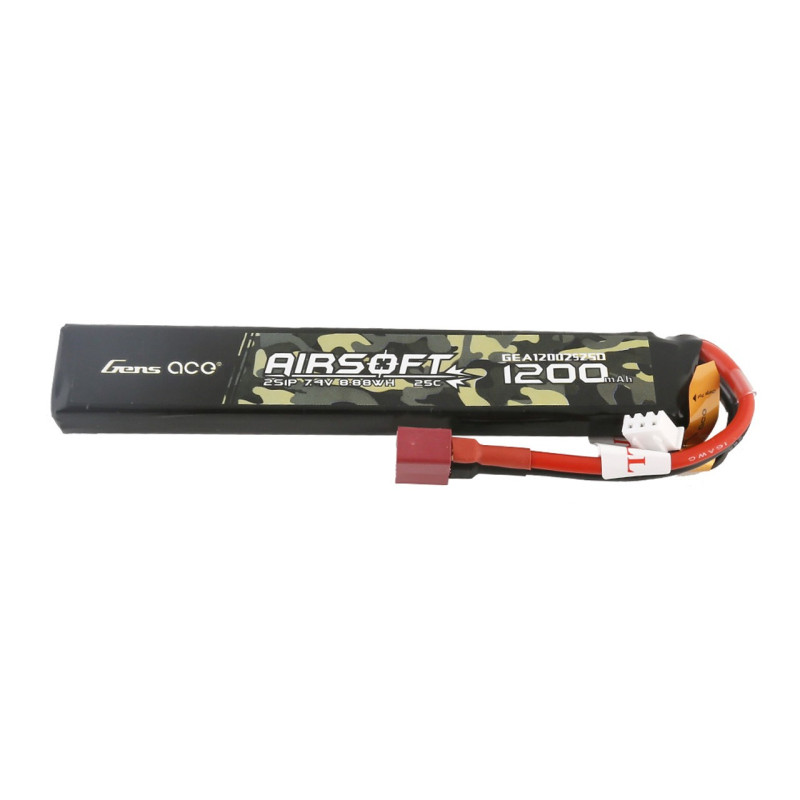 Batterie Lipo Airsoft Gens ace 25C 1200mAh 2S1P 7.4V avec T (Deans)