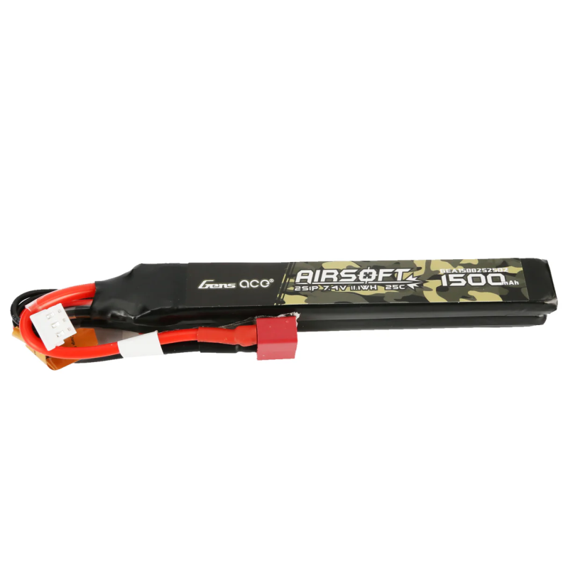 Batterie Lipo Airsoft 2x Gens ace 25C 1500mAh 2S1P 7.4V avec T (Deans)