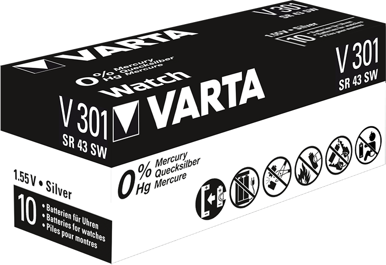 10 Piles Montre 301 / SR43 / SR43SW / SR1142SW Varta