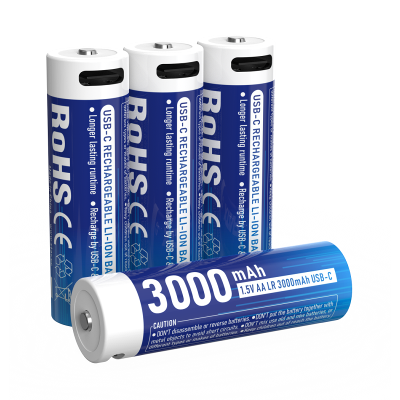 4 Piles Rechargeables USB-C AA / HR6 LR 3000mAh Xtar Li-ion 1.5V