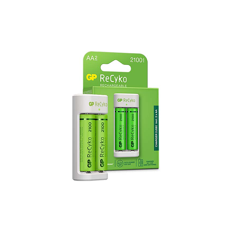 Chargeur GP ReCyko avec 2 piles AA 2100mAh