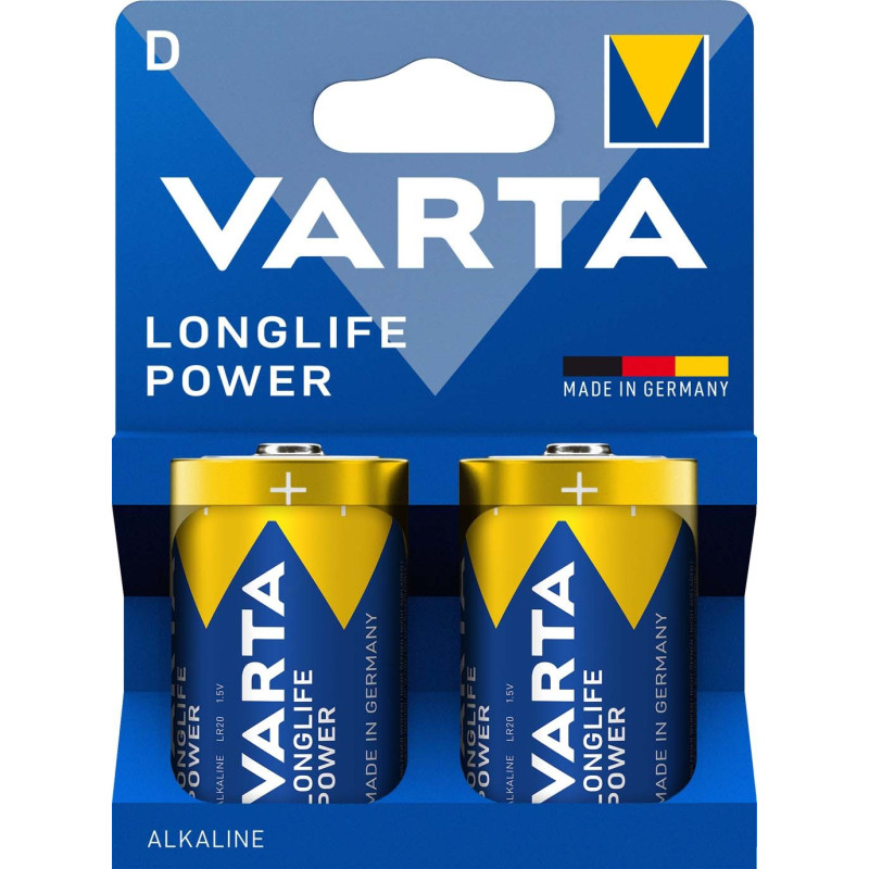 2 Piles Alcalines D / LR20 Varta LongLife Power