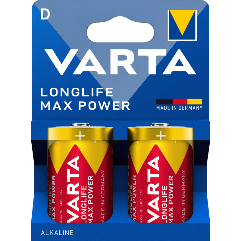 2 Piles Alcalines D / LR20 Varta LongLife Max Power