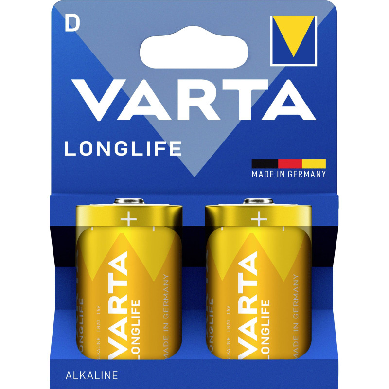 2 Piles Alcalines D / LR20 Varta LongLife