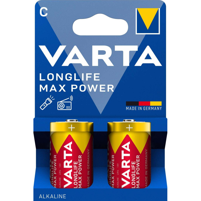 2 Piles Alcalines C / LR14 Varta LongLife Max Power