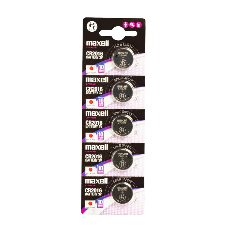5 Piles CR2016 Maxell Bouton Lithium 3V