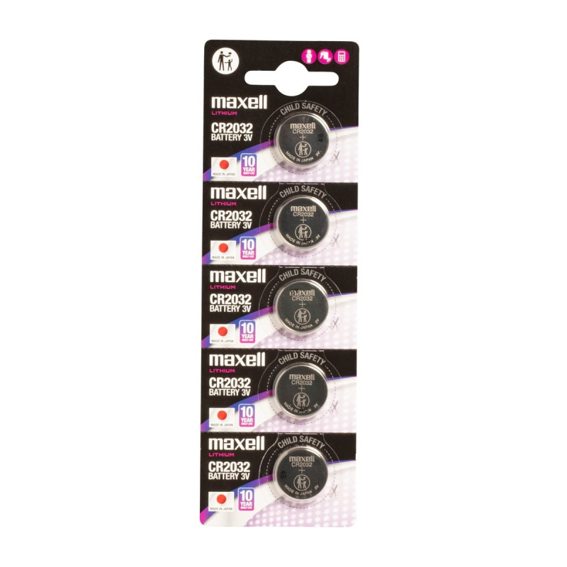 5 Piles CR2032 Maxell Bouton Lithium 3V