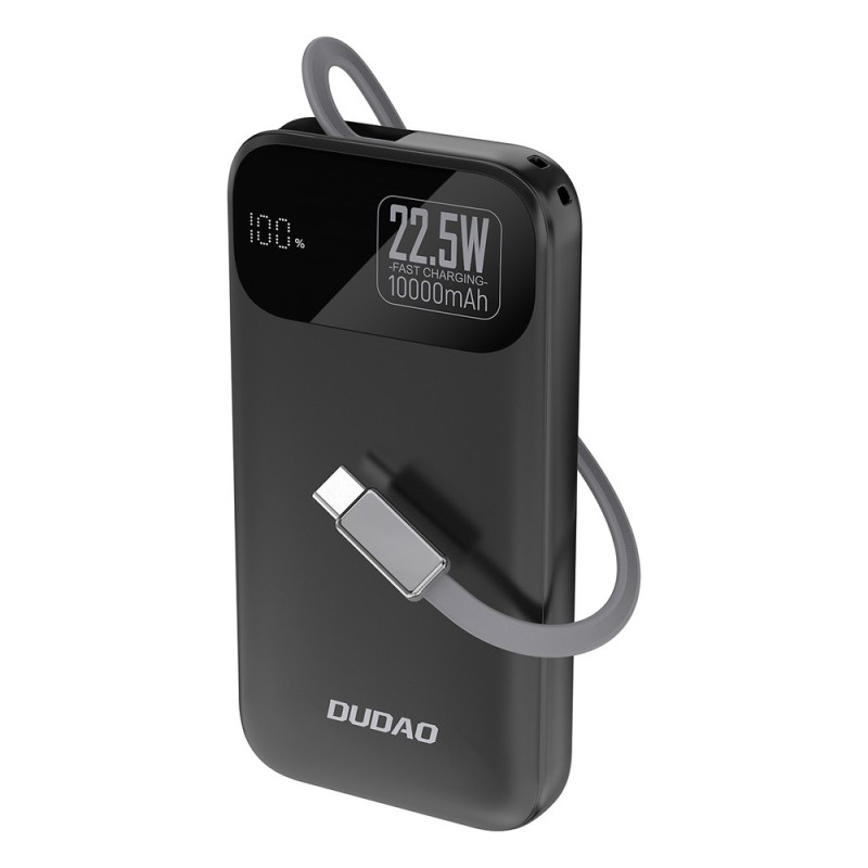 Batterie Externe Powerbank Dudao K31 10000mAh PD 22,5W Noir avec câble intégré