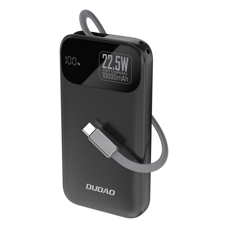 Batterie Externe Powerbank Dudao K31 10000mAh PD 22,5W Noir avec câble intégré
