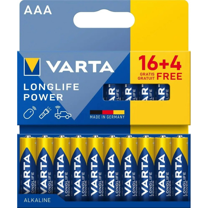16+4 Piles Alcalines AAA / LR03 Varta LongLife Power