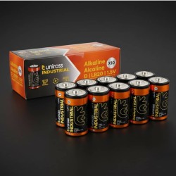 10 Piles Alcalines D / LR20 Uniross Industrial Pro