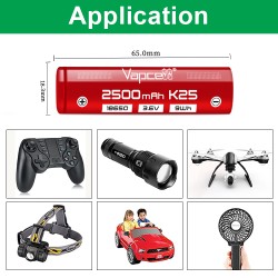 Pile Rechargeable INR18650 K25 Vapcell Li-ion 3,6V 2500mAh 20A