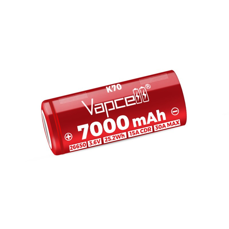 Pile Rechargeable INR26650 K70 Vapcell Li-ion 3,6V 7000mAh 15A