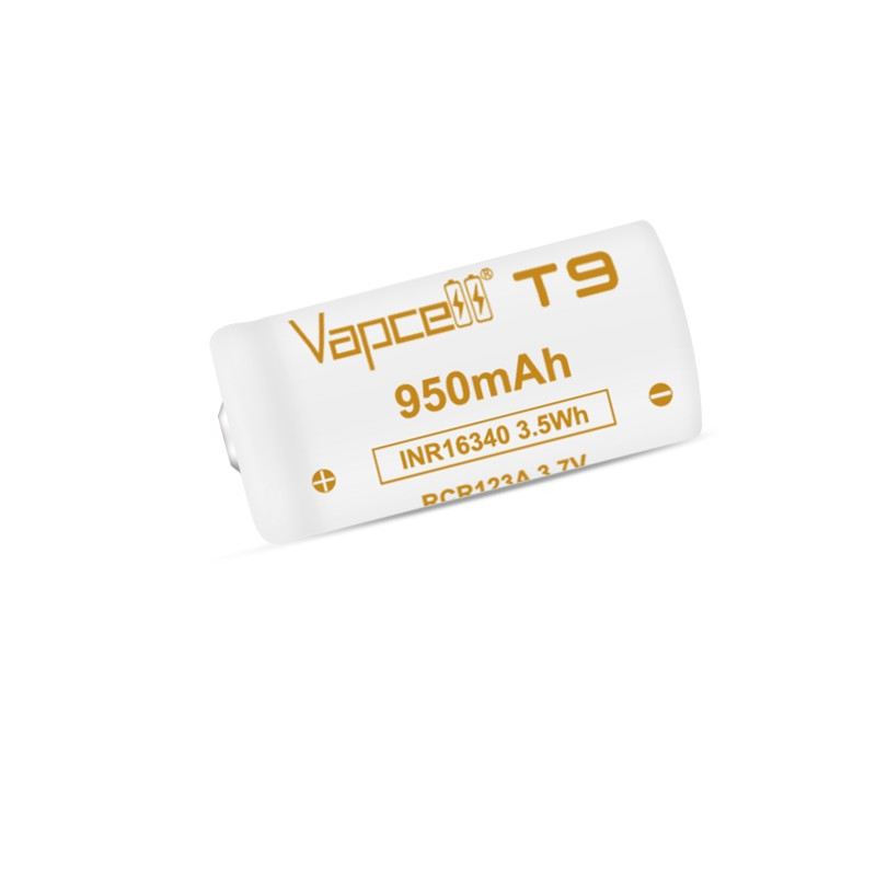 Pile Rechargeable INR16340 RCR123A T9 Vapcell Li-ion 3,7V 950mAh 3A