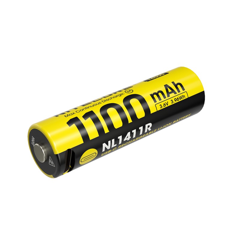 Pile Rechargeable via USB-C 14500 NiteCore NL1411R 3,6V 1100mAh (Cable non fourni)