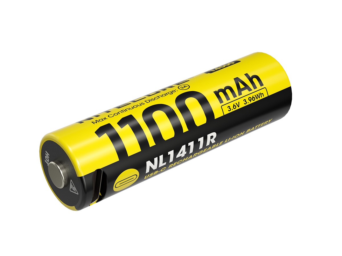 Pile Rechargeable via USB-C 14500 NiteCore NL1411R 3,6V 1100mAh (Cable non fourni)