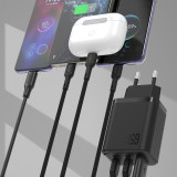 Chargeur Secteur GaN 2x USB-C 1x USB-A 65W Dudao A29C + Câble USB-C - Noir