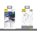 Chargeur Secteur GaN 2x USB-C 1x USB-A 65W Dudao A29C + Câble USB-C - Blanc