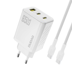 Chargeur Secteur GaN 2x USB-C 1x USB-A 65W Dudao A29C + Câble USB-C - Blanc