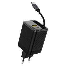 Chargeur Secteur GaN 2x USB-C 1x USB-A 67W Dudao A67 + Câble Rétractable USB-C - Noir