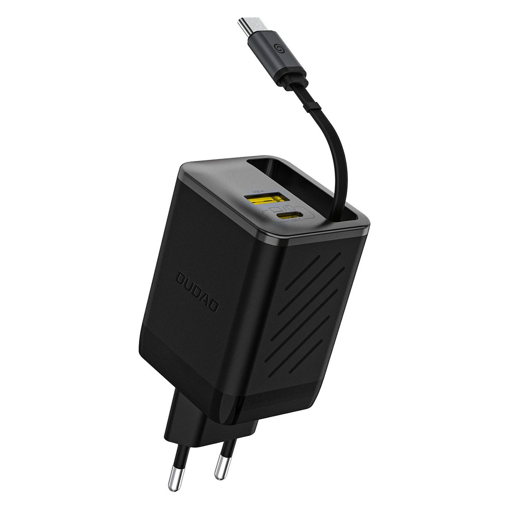 Chargeur Secteur GaN 2x USB-C 1x USB-A 67W Dudao A67 + Câble Rétractable USB-C - Noir