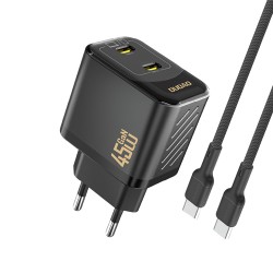 Chargeur Secteur GaN 2x USB-C PD 45W Dudao A28PC + Câble USB-C - Noir