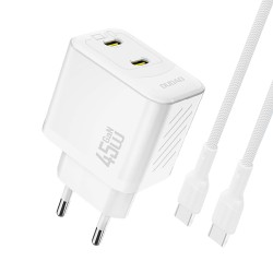 Chargeur Secteur GaN 2x USB-C PD 45W Dudao A28PC + Câble USB-C - Blanc