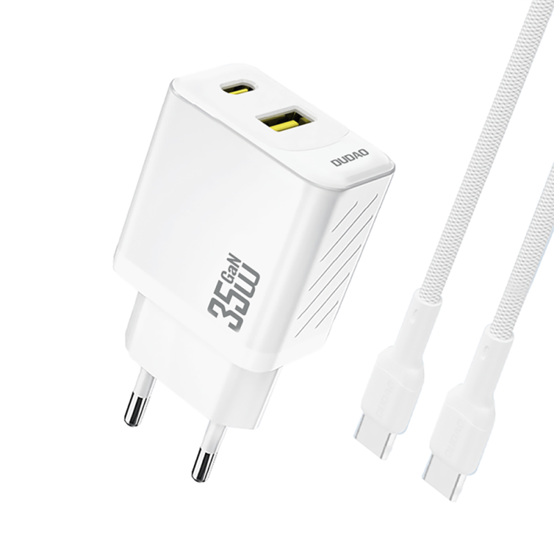 Chargeur Secteur USB-C USB-A PD QC 35W Dudao A27MaxC + Câble USB-C - Blanc