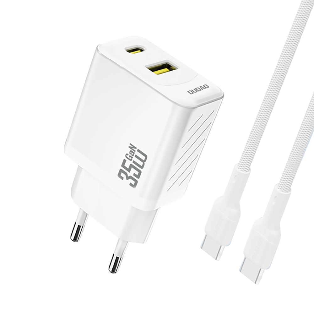 Chargeur Secteur USB-C USB-A PD QC 35W Dudao A27MaxC + Câble USB-C - Blanc