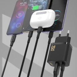 Chargeur Secteur GaN USB-C USB-A PD QC 25W Dudao A26TC + Câble USB-C - Noir