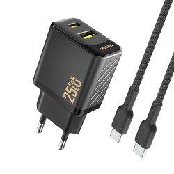 Chargeur Secteur GaN USB-C USB-A PD QC 25W Dudao A26TC + Câble USB-C - Noir