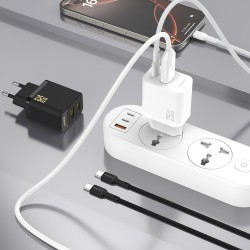 Chargeur Secteur GaN USB-C USB-A PD QC 25W Dudao A26TC + Câble USB-C - Blanc