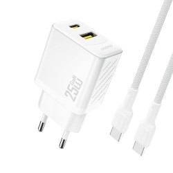 Chargeur Secteur GaN USB-C USB-A PD QC 25W Dudao A26TC + Câble USB-C - Blanc