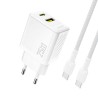 Chargeur Secteur GaN USB-C USB-A PD QC 25W Dudao A26TC + Câble USB-C - Blanc