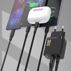 Chargeur Secteur GaN USB-C USB-A PD 30W Dudao A27TC + Câble USB-C - Noir