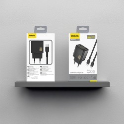 Chargeur Secteur GaN USB-C USB-A PD 30W Dudao A27TC + Câble USB-C - Noir