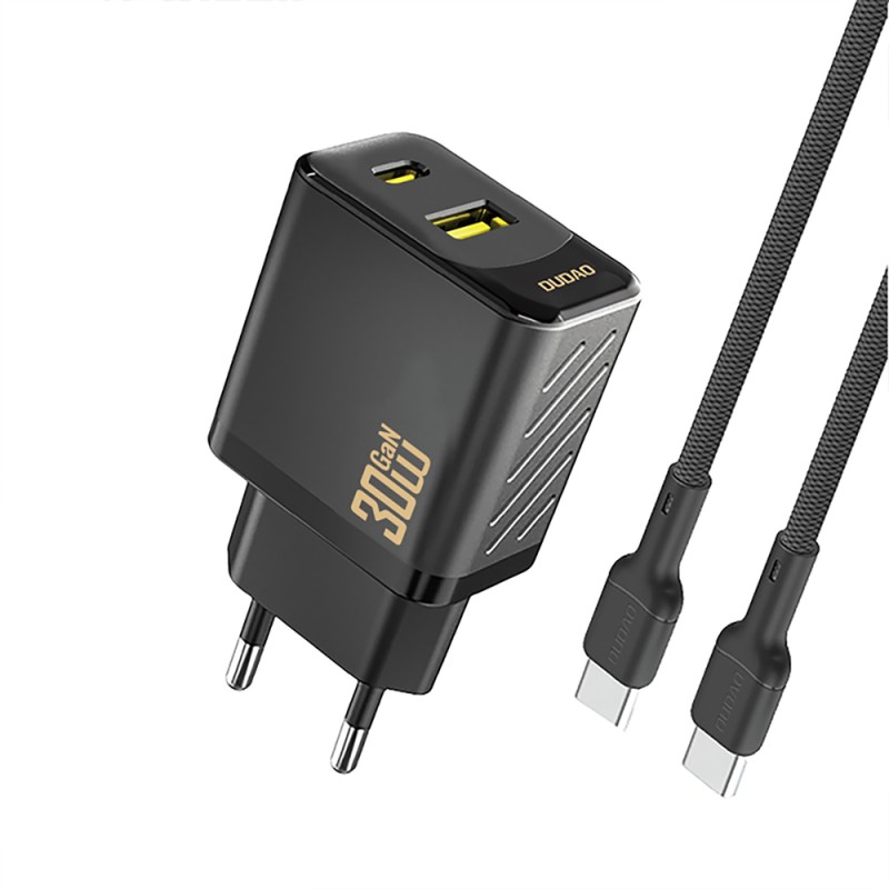 Chargeur Secteur GaN USB-C USB-A PD 30W Dudao A27TC + Câble USB-C - Noir